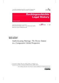 Authenticating Marriage: the Decree Tametsi in a Comparative Global Perspective
