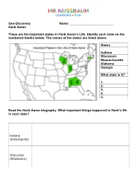 Geo-Discovery Name: ______Hank Aaron