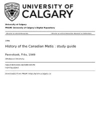 History of the Canadian Metis : Study Guide