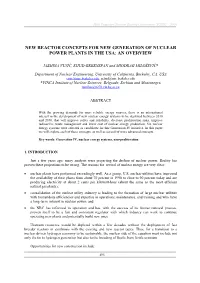 New Reactor Concepts for New Generation of Nuclear Power Plants in the Usa: an Overview