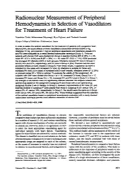 Radionuclear Measurement of Peripheral Hemodynamics In
