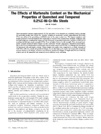 The Effects of Martensite Content on the Mechanical Properties of Quenched and Tempered 0.2%C-Ni-Cr-Mo Steels John M