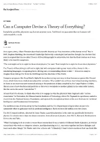 Can a Computer Devise a Theory of Everything? - the New York Times 14/01/21, 10�41