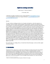 Digital Me Ontology and Ethics 1. Introduction