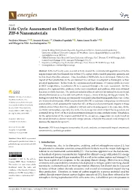 Life Cycle Assessment on Different Synthetic Routes of ZIF-8 Nanomaterials