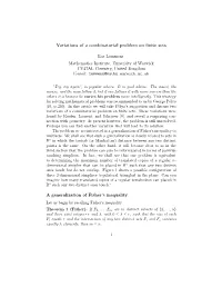 Variations of a Combinatorial Problem on Finite Sets Bas Lemmens
