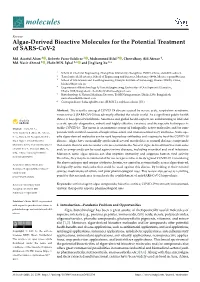 Algae-Derived Bioactive Molecules for the Potential Treatment of SARS-Cov-2