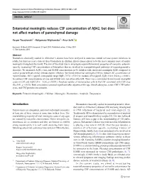 Enteroviral Meningitis Reduces CSF Concentration of Aβ42, but Does Not Affect Markers of Parenchymal Damage