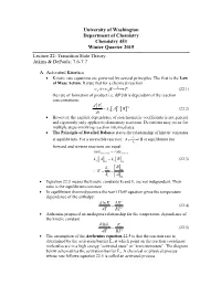 Transition State Theory. Atkins & Depaula: 7.6-7.7