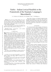 Turkic - Indian Lexical Parallels in the Framework of the Nostratic Language's Macrofamily Z