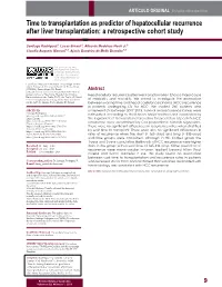 Time to Transplantation As Predictor of Hepatocellular Recurrence After Liver Transplantation: a Retrospective Cohort Study