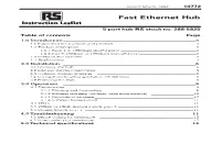 Fast Ethernet Hub Instruction Leaflet 5 Port Hub RS Stock No