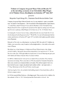 Tribute to Company Sergeant Major Edward Brooks VC at the Unveiling
