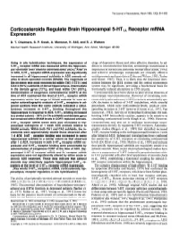 Corticosteroids Regulate Brain Hippocampal SHT,, Receptor Mrna Expression