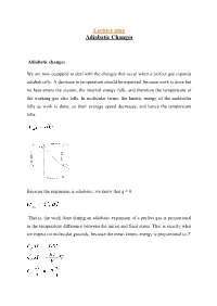 Lecture Nine Adiabatic Changes