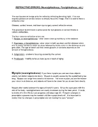 REFRACTIVE ERRORS (Nearsightedness, Farsightedness, Etc.)