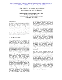 Experiences in Deploying Test Arenas for Autonomous Mobile Robots
