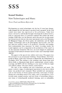 Sound Studies: New Technologies and Music