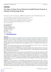 The State of Open Source Electronic Health Record Projects: a Software Anthropology Study