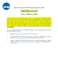 2021 NCAA Division I COVID-19 Question and Answer Guide