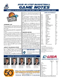 GAME NOTES MINERS Vs