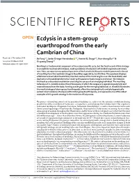 Ecdysis in a Stem-Group Euarthropod from the Early Cambrian of China Received: 2 November 2018 Jie Yang1,2, Javier Ortega-Hernández 3,4, Harriet B