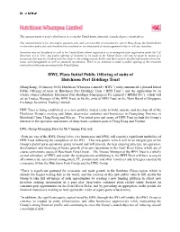 HWL Plans Initial Public Offering of Units of Hutchison Port Holdings Trust