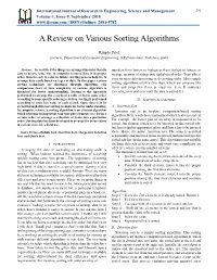 A Review on Various Sorting Algorithms