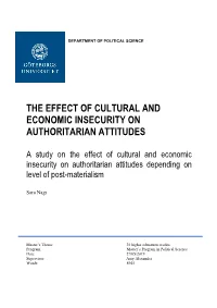 A Study on the Effect of Cultural and Economic Insecurity on Authoritarian Attitudes Depending on Level of Post-Materialism