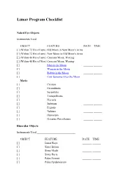 Lunar Program Checklist