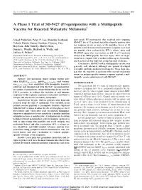 A Phase I Trial of SD-9427 (Progenipoietin) with a Multipeptide Vaccine for Resected Metastatic Melanoma1