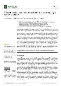 Herbal Remedies and Their Possible Effect on the Gabaergic System and Sleep