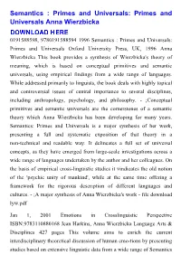 Semantics : Primes and Universals: Primes and Universals Anna Wierzbicka