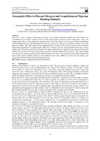 Synergistic Effect of Recent Mergers and Acquisitions in Nigerian Banking Industry