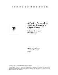 A Positive Approach to Studying Diversity in Organizations