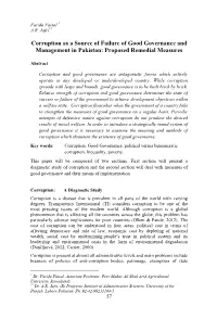 Corruption As a Source of Failure of Good Governance and Management in Pakistan: Proposed Remedial Measures