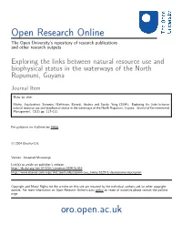 Exploring the Links Between Natural Resource Use and Biophysical Status in the Waterways of the North Rupununi, Guyana