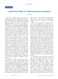 Lessons from COVID-19 to Help Prevent Future Pandemics