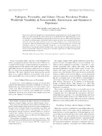 Pathogens, Personality, and Culture: Disease Prevalence Predicts Worldwide Variability in Sociosexuality, Extraversion, and Openness to Experience