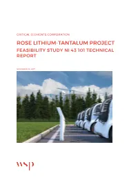 Rose Lithium-Tantalum Project Feasibility Study Ni 43 101 Technical Report
