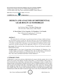Design and Analysis of Differential Gear Box in Automobiles