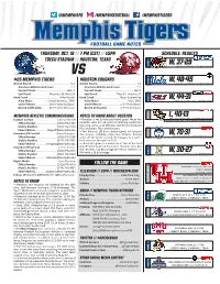 Memphis Head Coach Mike Norvell Norvell at a Glance Mike Norvell Came to Memphis with an Ability to Devel- the First by a Memphis Player Since November of 1996