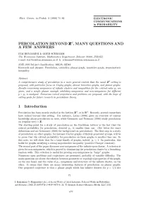 PERCOLATION BEYOND Zd, MANY QUESTIONS and a FEW ANSWERS