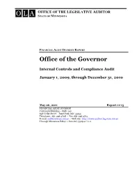 Office of the Governor Internal Controls and Compliance Audit
