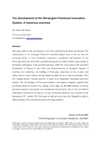 The Development of the Norwegian Petroleum Innovation System: a Historical Overview