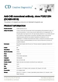 Anti-C4B Monoclonal Antibody, Clone FQS21254 (DCABH-5518) This Product Is for Research Use Only and Is Not Intended for Diagnostic Use