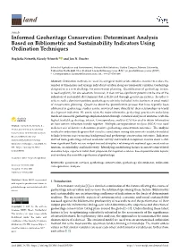 Informed Geoheritage Conservation: Determinant Analysis Based on Bibliometric and Sustainability Indicators Using Ordination Techniques