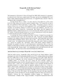 Tocqueville: Is He Relevant Today? Serge Audier