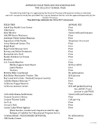2016-17 Approved Field Trip List