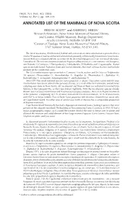 Annotated List of the Mammals of Nova Scotia